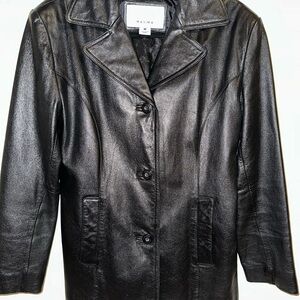 Maxima Black Leather Jacket with Notched Lapel and Tailored Fit